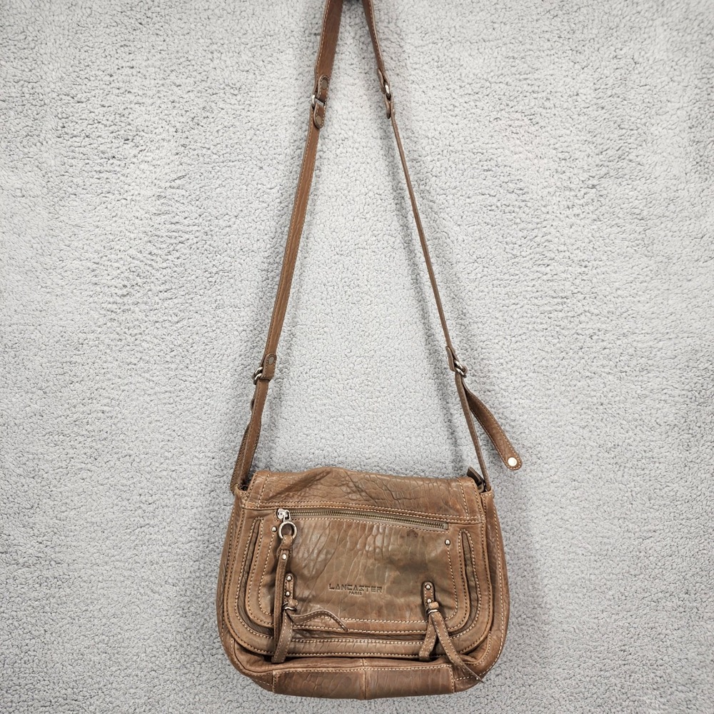 Lancaster‎ Paris Leather Crossbody Bag Brown Textured Flap Multi Pocket